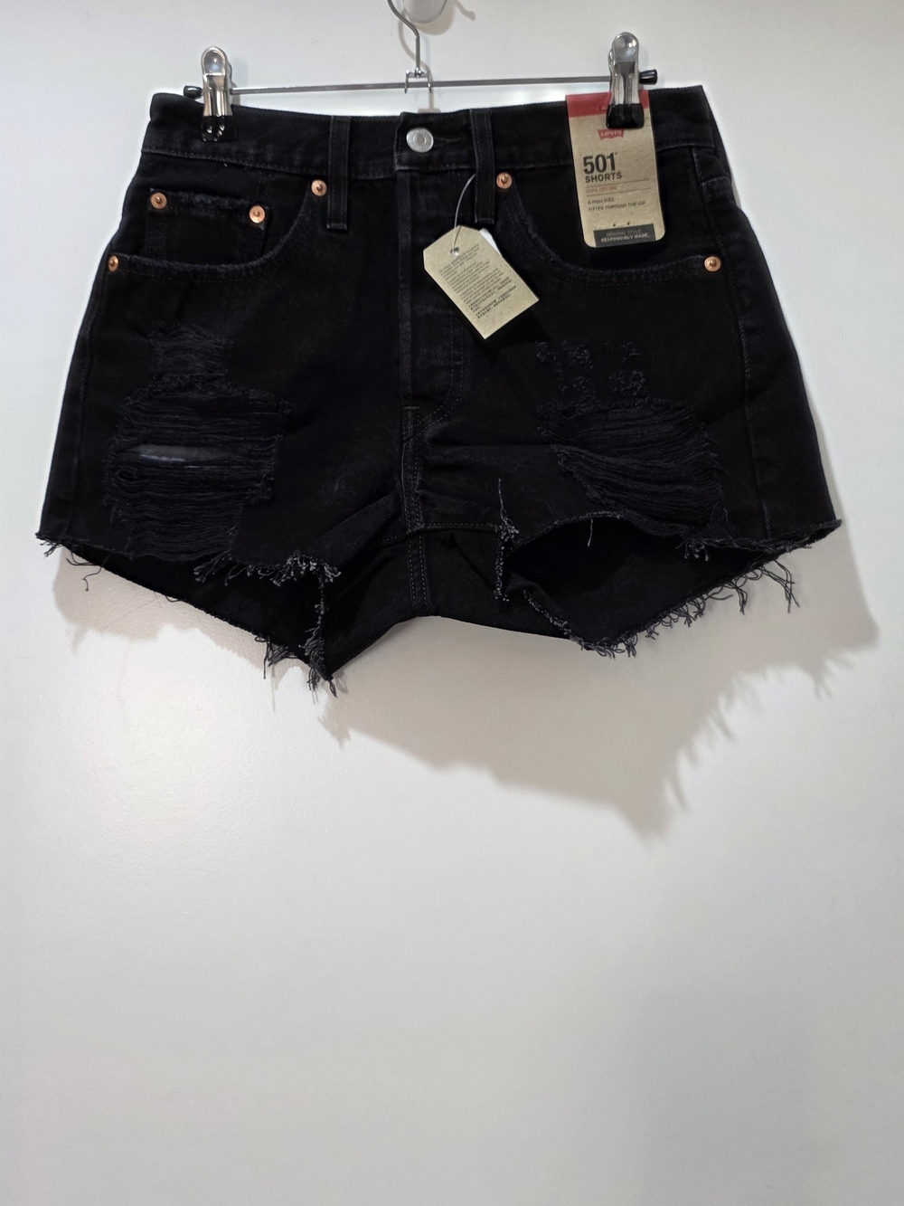 Levi's 501 High-Rise Distressed Denim Shorts - Black